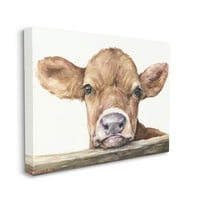 Ступел индустрии сладко бебе крава животни акварел живопис платно стена изкуство от Джордж Дяченко