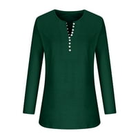 Спестявания на туника върхове за жени дамски извънгабаритна риза Свободен плътно цвят свободен кръг кръг за шия с дълъг ръкав тениски върхове блуза, зелено