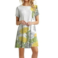Gotyou Fomen's Sunflower Print Ression Небрежно Peplum Maxi Summer Crewneck Fashion Fashion Short Lleeve Mini рокли