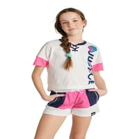 Правосъдието Момичета Дж-спорт цвят блок Дантела нагоре тениска, размери ХС-ХСЛ Плюс