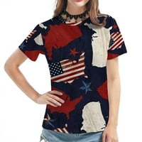 Плюс размери върхове за жени Лято късо ръкав Модна независимост ден отпечатайте разхлабена тениска САЩ туника блузи Разчистване