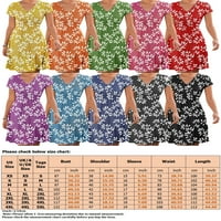 Секси танцова тениска рокля за жени лято V Neck Beach Sundress Floral Print Retro Holiday Mini рокля оранжева XS