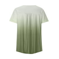 Qcmgmg дамски къс ръкав блуза свободно годни летни ризи на Хенли Небрежен бутон надолу градиент туники армия зелено 4xl