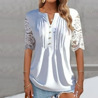 Женски върхове Лятна ежедневна къса ръкав с тениски с разхлабена флорална блуза бяло XL