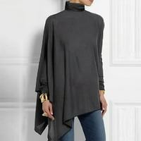 Baocc дамски върхове дамски солиден дълъг ръкав нередовна риза от костенурка разхлабена пуловер блуза върхове с дълъг ръкав ризи за жени сиви 130 -годишни ризи за ръка?