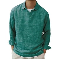 Charella Men's Formal Tolid Color Памучна риза с памучна бельо V-образно деколте с леко тежка горна ръкав запушване на яка блуза ризи зелени, m