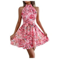 Жени мини къси летни модни рокли с яка дълъг ръкав флорални жени рокли розови xl
