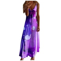 Рокли за жени лятна ежедневна рокля флорална халтер без ръкаща рокля рокля рокля с дължина на глезена лилаво xl