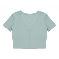 CODUOP V-образно деколте с къси ръкави Top Тениски Основни летни дрехи за жени