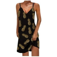 Dyegold Sundresses for Women Небрежен плаж - женски коктейлни рокли с v -образно без ръкави плюс размер перо печат от миди слънчеви рокли спагети каишки празнични рокли