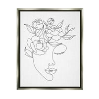 Ступел индустрии флорална жена лице линия драскалка Графичен Арт блясък сива плаваща рамка платно печат стена изкуство, дизайн