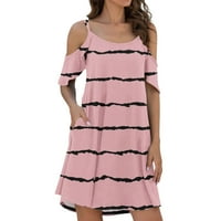 Skpblutn летни рокли спагети каишка слънце студено рамо ръкави ръкави с джобни модни ежедневни рокли за жени розово l