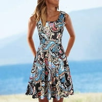 Dyfzdhu летни рокли за жени дами летни без ръкави U-neck a-line къса ежедневна отпечатана рокля рокля