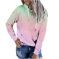 Дамски качулки полиестер памук с качулка суичър с дълъг ръкав джоб градиент цвят теглене качулка пуловер