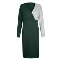 Gotyou Fashion's Fashion Slim V-Neck Colorblock Hip Skirt Темперамент рокля тъмно зелено XL