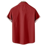 Мъжете с ръкави, мъже, небрежен копче за копче за риза пачуърк заклет яка с къси ръкави за цвят на спускане на блуза с джобни червени 10