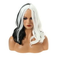 Уникални изгодни човешки перуки за коса За Дама Черно бяло къдрава перука естествен пълен средно вълнообразен