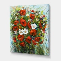 Букет от бели и червени диви цветя живопис платно Арт Принт