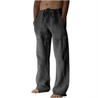 Binmer Men's Pants Памучен и бельо еластична талия смесени дишащи удобни меки плажни панталони панталони с пълна дължина панталони