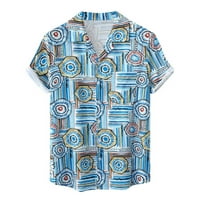 Мъже непринудени бутони плаж не-позициониращ флорален принт Turndown Short Leste Rish блуза памучни тениски за мъже плажни ризи за мъже, синьо, m