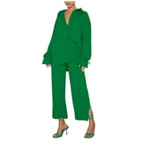 Strungten женски твърд цвят Polo яка с едно гърди дълъг ръкав облицовка Топ женски модни панталони