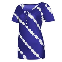 тениски на wendunide за жени модни жени, тропави бутон деколте с къс ръкав кръгла шия ежедневна тениска синя m