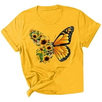 Jeashchat женски тениски Разчистен женски жени ежедневни пеперуди Слънчогледи отпечатана риза с къс ръкав Tee Top Tunic Blouse