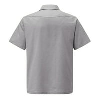 Yubnlvae Мъжки ризи блуза отгоре за човек памучен солиден на открито свободни ежедневни ризи сиво
