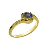 Британски направен 18K Жълто златен пръстен с естествен танзанитен женски обещаващ пръстен - Опции за размер - размер 11.25
