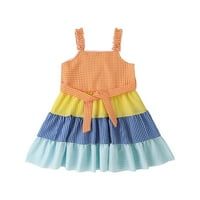 Модни детски дрехи Lawor Toddler Kids Girls Модни сладки без ръкави Суспендер решетъчна печат Rainbow Ressed Ress