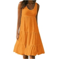 aoksee дамски моден празник лято солиден цвят без ръкави плажна рокля, портокал
