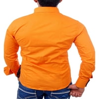 Haite Mens дълъг ръкав бутон надолу върхове Основен ревера врат блуза Бизнес обратно извит хем Цветна туника риза оранжева черна 5xl