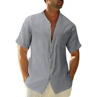 Wendunide поло ризи за мъже Мъжки модни ежедневни плътни цветове джобни единични памучни и ленени ризи с къс ръкав отгоре сив