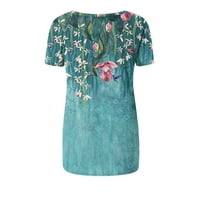 Женски ризи с къс ръкав, модерен плюс размер тениски върхове модна флорална печатница тийнейджъри удобни меки блузи