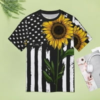 Слънчогледов американски флаг Женски летни върхове Небрежен къс ръкав Смешна печатна графична тениска