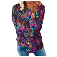 SHLDYBC Женски небрежен свободен годен туника върхове дълги ръкави удобни суичъри пуловер тениски блузи-лилав-есенно спестявания