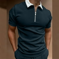 haxmnou мъже ежедневни солцип цип горна риза отхвърлете яката блуза къса ръкав топ риза мода ежедневна риза флот xl