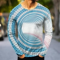 Мъжки модни ежедневни спортове абстрактни цифрови печат кръгла тениска с шия с дълъг ръкав Топ мъже тениски светло синьо l