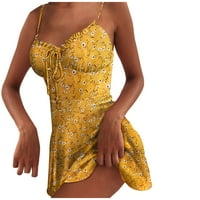 Рокли за жени мини без ръкави небрежни мини флорални летни рокля извън рамото жълто s