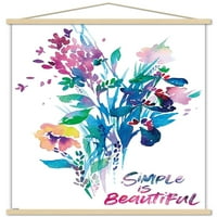 Акварелен флорален букет - красив плакат за стена с дървена магнитна рамка, 22.375 34