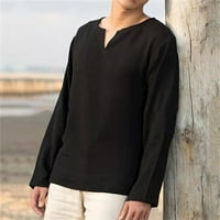 Мъжки върхове Просвещение ежедневно среден плътно цвят дълъг ръкав с вит-деколте блуза върхове риза черно