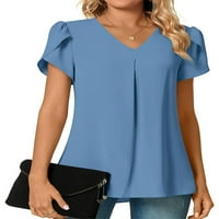 Luxplum дамски тениска с къс ръкав туника блуза v шия шифон върхове дишащ тий тениска тениска паук синьо 2xl