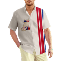 4 юли тениски за мъже, Ден на независимостта Хавайски стил отпечатана риза Топ летен плаж Небрежен бутон надолу по хавайски ризи