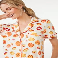 Джойспун Дамски Принт ниво яка Топ и шорти пижама комплект, 2-парче, размери с до 3х