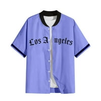 Fsqjgq поло ризи за мъже с къс ръкав бутон отпред ежедневни летни ризи жилетка от печат бейзболна яка блуза лилаво s