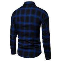 Мъжки тениски модни бизнес бизнес отдих кариран печат блуза ревера карирана ивица с дълъг ръкав есен и зимни върхове