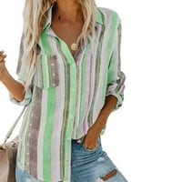 Женска риза с дълги ръкави с дълги ръкавици за ежедневна цветна риза с раирана риза за работа и пазаруване