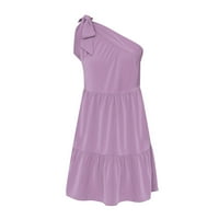Soyxzc летни рокли плаж без ръкави безлика твърд цвят едно рамо спагети каишка разхлабена тениска рокля течаща за жени лилаво xxl