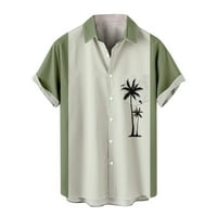Работни ризи за мъже Зелени върхове за мъже мъже ежедневни солидни копчета плаж с джобни въртящи се ризи с къс ръкав блуза untuckit