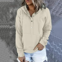 Суитчърс с качулка за жени Модни качулки Пуловер Небрежен спортен топ бутон надолу пот риза с джобове